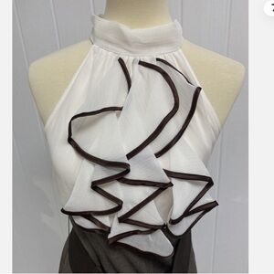 Iz Byer Cream and Brown Dress with Ruffles